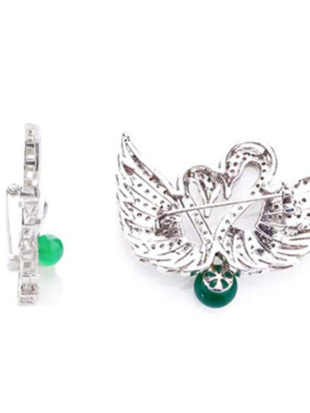swan couple rhinestone & jade brooch / pendant - Picture 6 of 7
